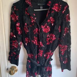 Lace button up top with roses